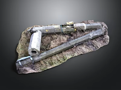 Outdoor Underground Construction Model With Concrete Pipes Metal Supports And Grass 3d model