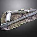 Outdoor Underground Construction Model With Concrete Pipes Metal Supports And Grass