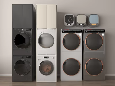 Modern Stackable Washing Machines With Front Load Design In Black White And Gray Colors 3d model
