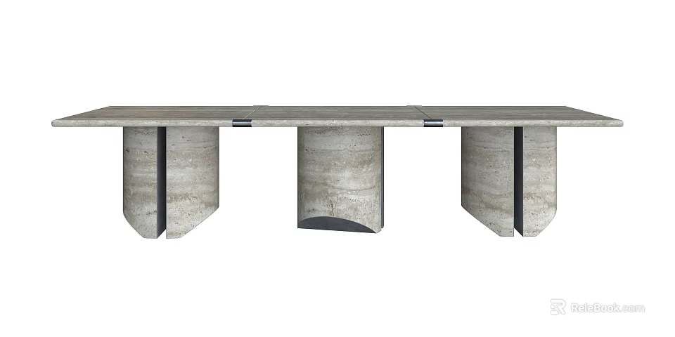 Modern Office Desk With Unique Cylindrical Stone Legs And Textured Surface Design 3d model 