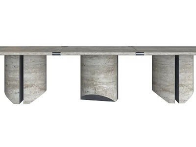Modern Office Desk With Unique Cylindrical Stone Legs And Textured Surface Design 3d model