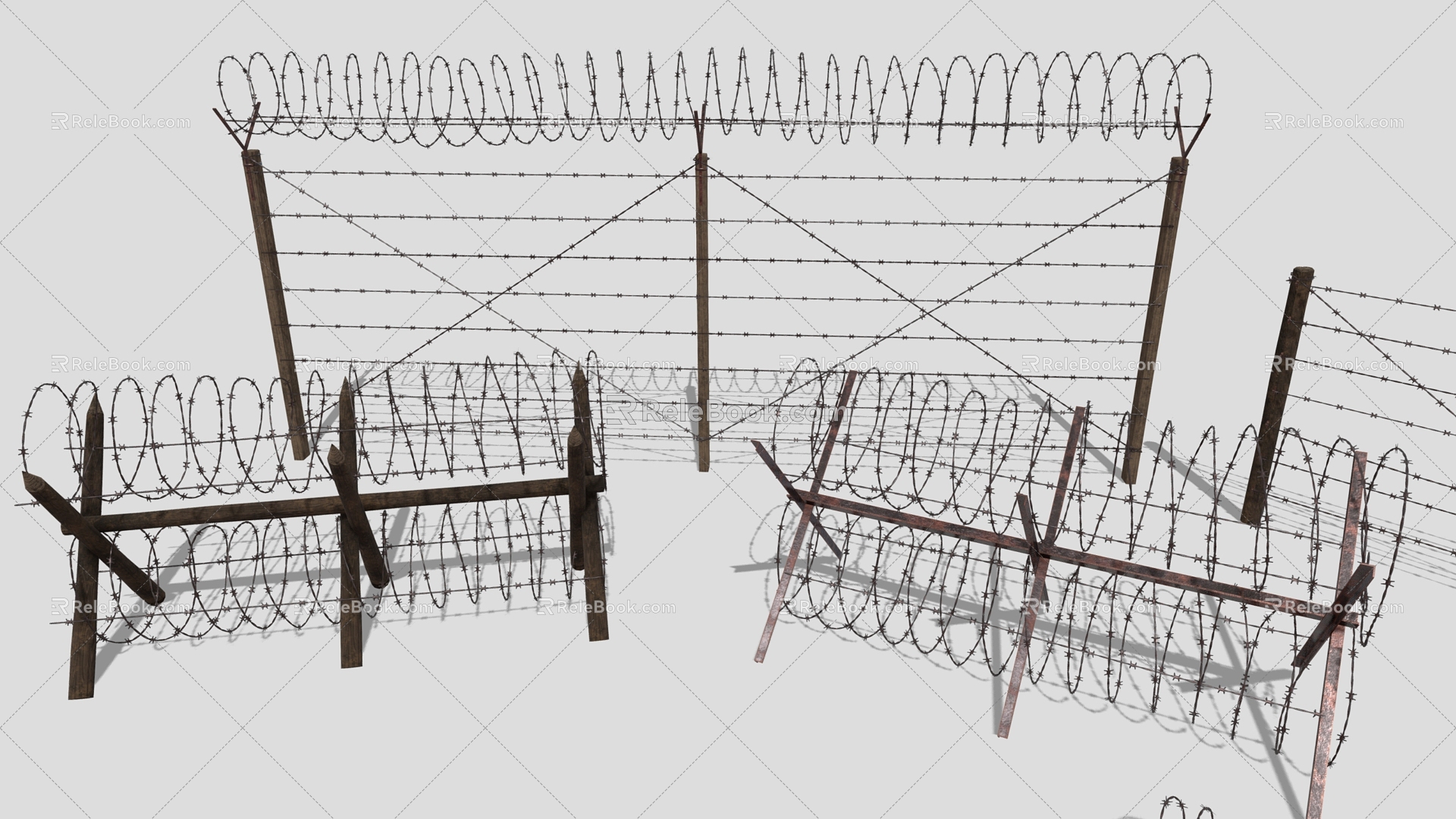 Barbed wire fence wire cable iron fence railing fence 3d model