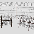 Barbed wire fence wire cable iron fence railing fence 3d model