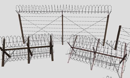 Barbed wire fence wire cable iron fence railing fence 3d model