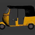 Yellow Three Wheeled Tuk Tuk With Black Roof Seats And Reflective Surface