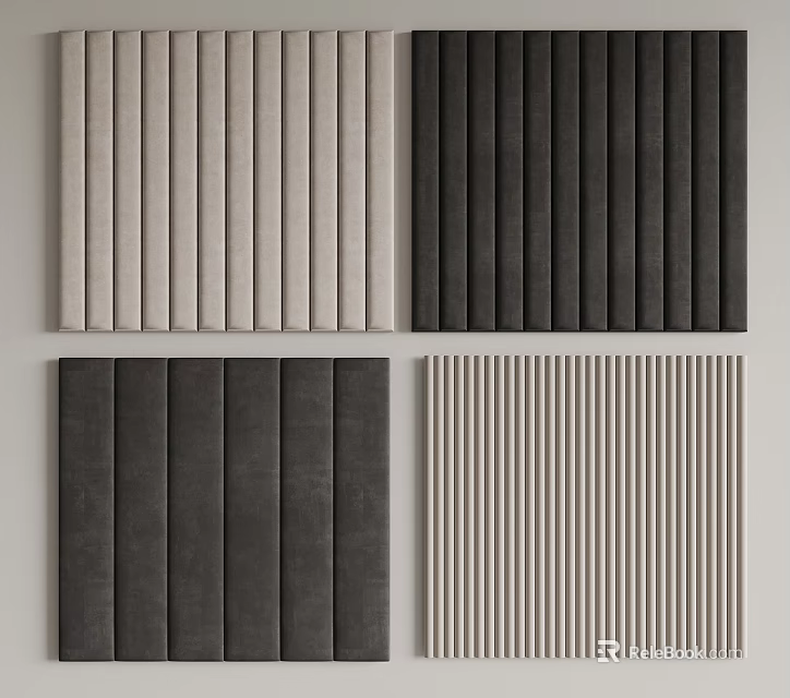 Vertical Slat Wall Panels in Modern Design with Gray Black and Light Neutral Tones 3d model 
