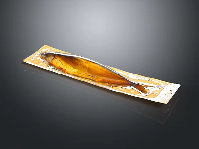 Golden Packaged Fish Seafood Product in Clear Wrapper on Black Background 3d model