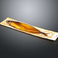 Golden Packaged Fish Seafood Product in Clear Wrapper on Black Background 3d model