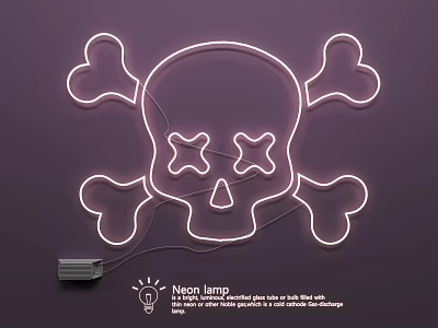 Neon Lamp Combination with Skeleton Skull and Crossbones Neon Tube Purple Background Design 3d model