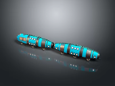 Blue And Black Toy Train Model With Multiple Cars Round Windows And Wheels 3d model
