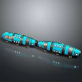 Blue And Black Toy Train Model With Multiple Cars Round Windows And Wheels