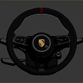 Sleek Black Steering Wheel with Red Stripe and Porsche Logo for Home Decor Use