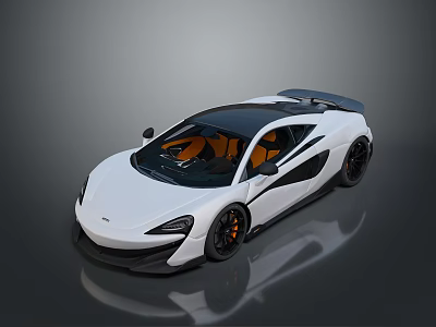 White McLaren Sports Car With Black Roof Orange Interior Black Wheels And Rear Spoiler 3d model