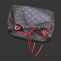 Classic Monogram Pattern Leather Drawstring Bag With Red String Closure And Elegant Design