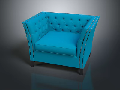 Blue Tufted Single Sofa With Studded Edges And Elegant Modern Upholstered Design 3d model