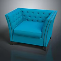 Blue Tufted Single Sofa With Studded Edges And Elegant Modern Upholstered Design