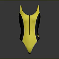 Stylish Yellow And Black One Piece Swimsuit With Front Zip Closure Design