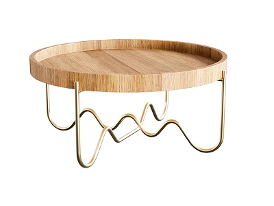 Modern Round Wooden Desk With Gold Curved Legs And Tray Top Design 3d model