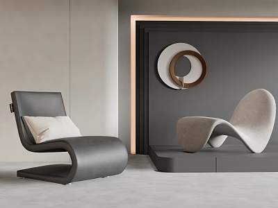 Modern Leisure Chairs with Unique Curved Design Black and Light Gray Upholstery 3d model