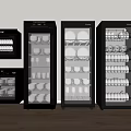 Modern Black Kitchen Storage Appliances With Glass Doors And Dinnerware