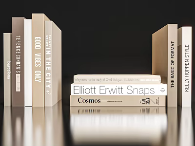 Ornamental Decorative Book Set With Various Titles Stacked And Standing On Reflective Surface 3d model