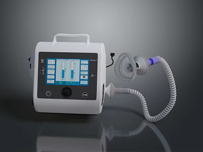 White Portable Medical Ventilator With Display Screen Blue Green Interface And Respiratory Mask 3d model