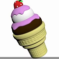 Colorful Waffle Ice Cream Cone With Chocolate White Pink Layers And Strawberry Topping