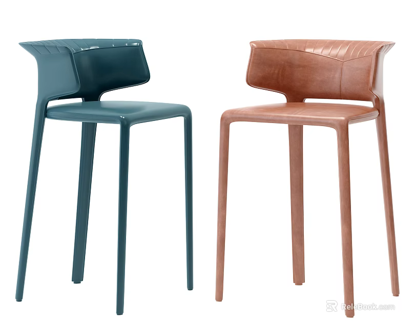 Modern Leather Bar Stools With Blue And Brown Backrest And Slim Legs Design 3d model 