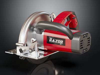 Professional Electric Circular Saw with Red Silver Handle and Metal Base RAZOR 3d model