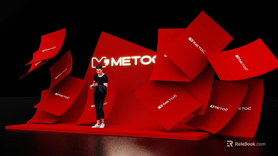 Popular Photo Spot With Red Geometric Shapes And METO Logo For Visitors 3d model 