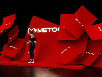 Popular Photo Spot With Red Geometric Shapes And METO Logo For Visitors 3d model