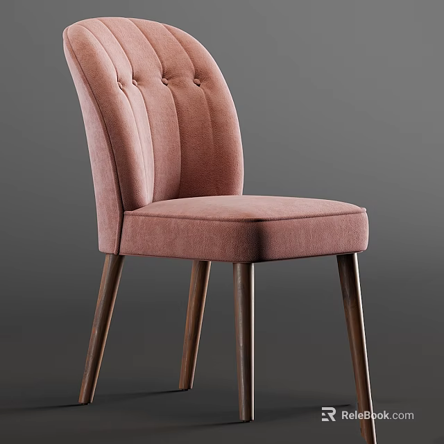 Stylish Pink Upholstered Chair With Tufted Back And Durable Wooden Legs Design 3d model 