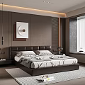 Sleek Modern Bedroom Interior Design With Leather Headboard Decorative Painting Large Window And Area Rug
