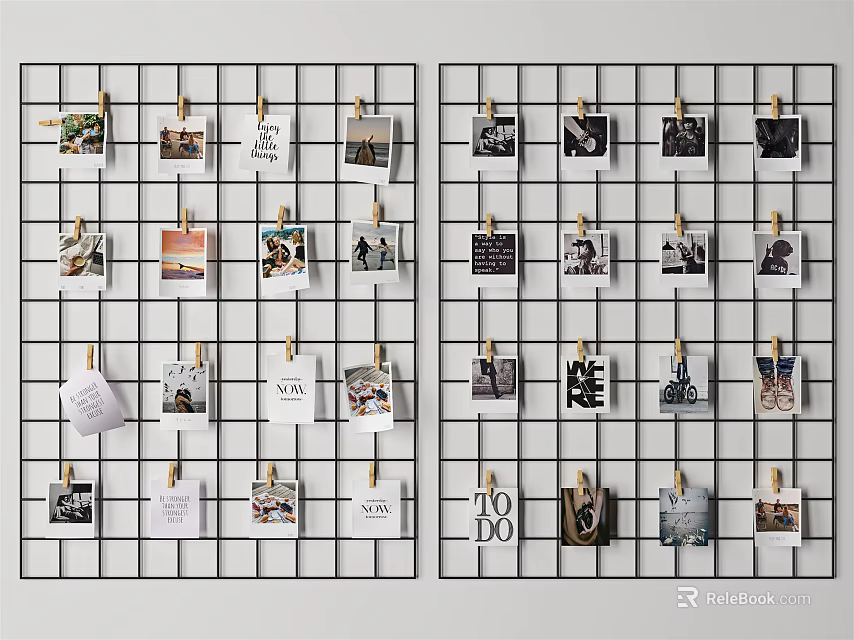 Decorative Grid Photo Wall With Clips Holding Multiple Pictures For Home Decor 3d model 