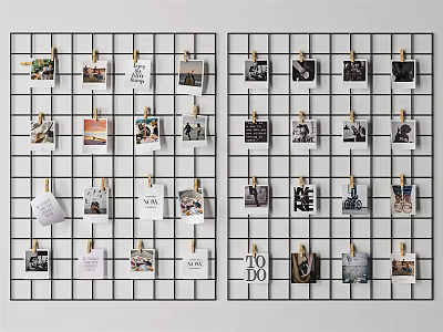 Decorative Grid Photo Wall With Clips Holding Multiple Pictures For Home Decor 3d model