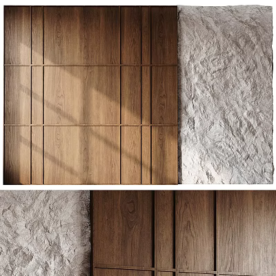 Modern Sofa Accent Wall With Wooden Panels And Textured Surface 3d model