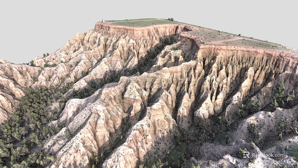 Scenic Natural Landscape Of Eroded Cliffs With Grass Covered Top And Vegetation At Base 3d model 
