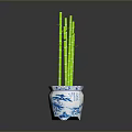 Blue And White Porcelain Pot With Green Bamboo For Home Decoration