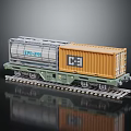 Train Model Railway Car With Silver Tank Container And Orange Cargo Box On Rail Track 3d model