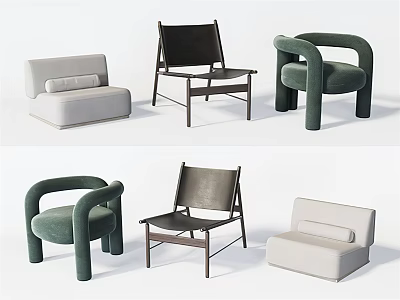 Modern Accent Chairs Collection With Green Gray Black Upholstered Seats And Metal Frames 3d model