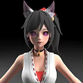 Anime Game Character with Cat Ears Twin Tails Red White Short Skirt Knee High Socks