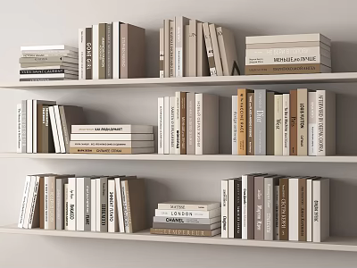 Modern Wainscoting Wall With White Bookshelves Holding Colorful Books Neatly Arranged 3d model