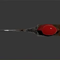 Vintage Axe Weapon With Metal Head And Red Brown Wooden Handle On Smooth Surface