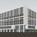 Modern Multi Story Office Building With Glass Facade Green Lawns And Pedestrians