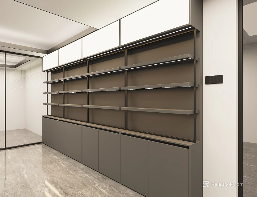Modern Decorative Cabinet Interior Design With Multiple Shelves And Storage Cabinets 3d model 