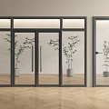 Modern Double Glass Doors Design With Potted Plants And Wooden Floor