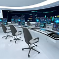 Modern High Tech Monitoring Room Interior With Multiple Digital Monitors Control Consoles And Ergonomic Chairs