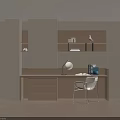 Modern Wooden Desk With Bookshelf Table Lamp Drawers And White Chair