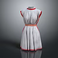 Elegant White Sleeveless Dress With Red Trim And Orange Belt Design