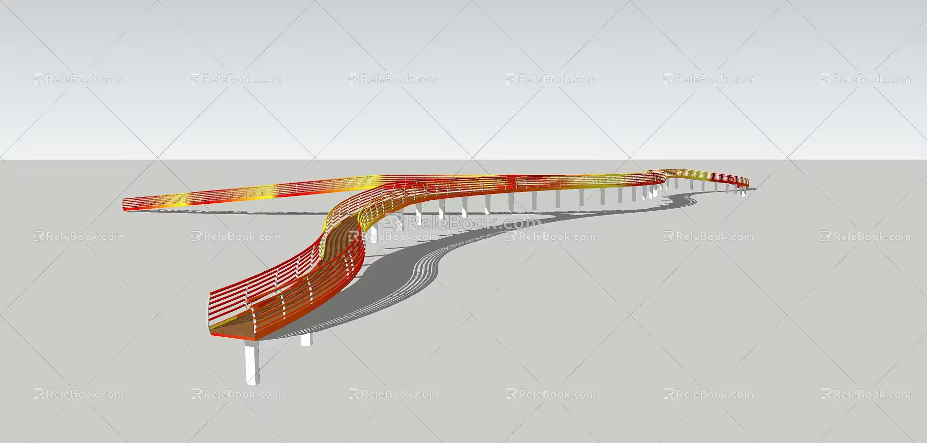 Modern bridge landscape bridge curve railing color gradient 3d model